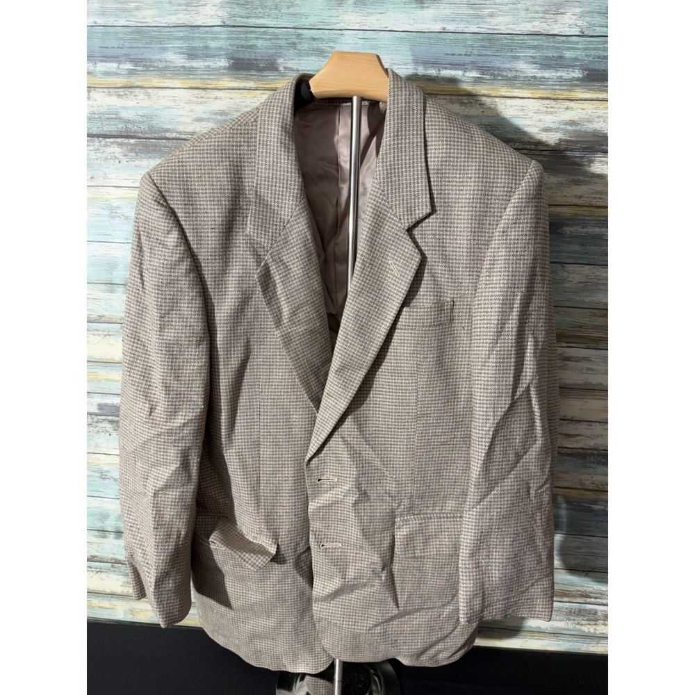Members Only Blazer 40S Tan Excellent 100% Silk Houndstooth Two Button Jacket